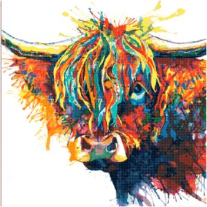 Watercolor Highland Cow Cross Stitch Pattern by Kustom Cross Stitch – Large, full coverage pattern – 236 x 236 Stitches