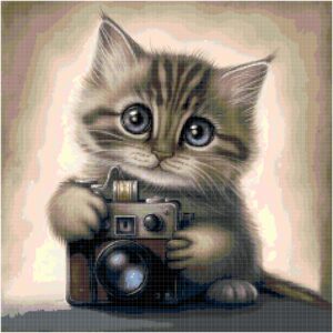 Cat Photographer Cross Stitch Pattern by Kustom Cross Stitch, Full Coverage Cross Stitch Pattern, Instant Download Cross Stitch Pattern
