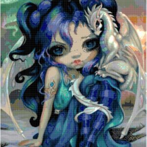 Dragon Girl Cross Stitch Pattern by Kustom Cross Stitch, Full Coverage Cross Stitch Pattern, Instant Download Cross Stitch Pattern