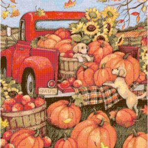 Fall Little Red Truck Cross Stitch Pattern by Kustom Cross Stitch, Full Coverage Cross Stitch Pattern, Instant Download Cross Stitch Pattern