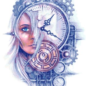 Steampunk Woman's Face Clock Cross Stitch Printable Needlework Pattern - DIY Crossstitch Chart, Relaxing Hobby, Instant Download