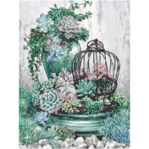Succulent Garden Cross Stitch Pattern – Large, full coverage pattern – 184 x 236 Stitches – 42 Colors