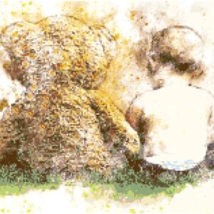 Watercolor Baby and Teddy Bear Cross Stitch Printable Needlework Pattern - DIY Crossstitch Chart, Relaxing Hobby, Instant Download